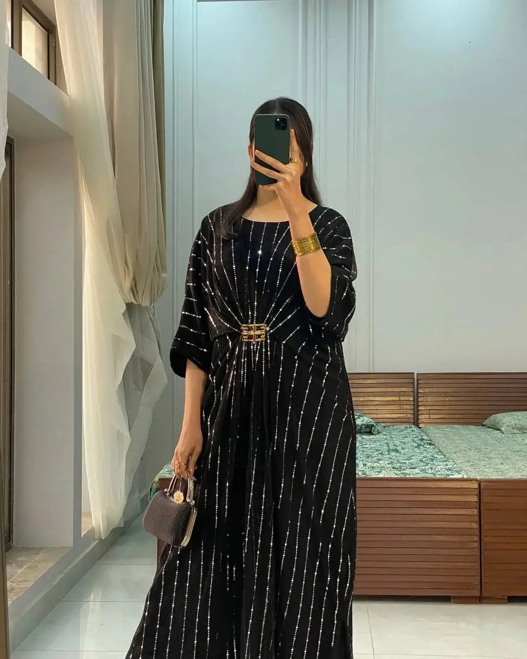 1 Pc Women's Stitched Moonlight Block Printed Kaftan
