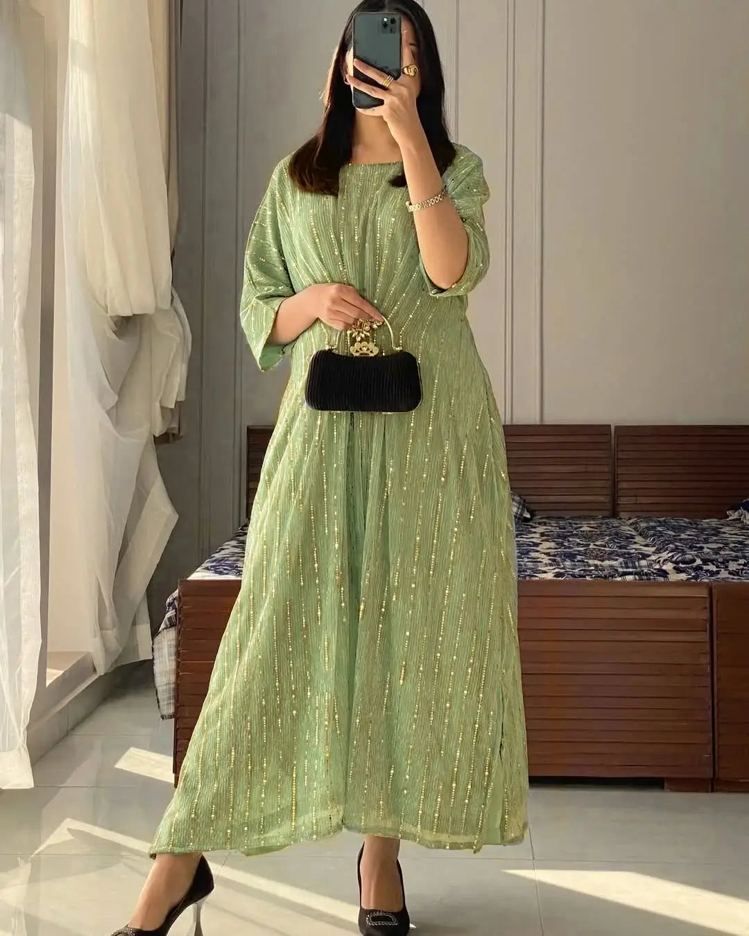 1 Pc Women's Stitched Moonlight Block Printed Kaftan