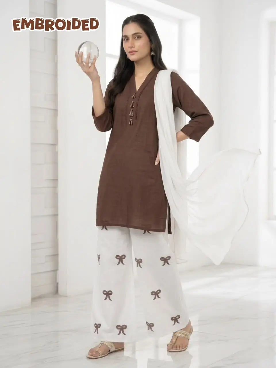 3 Pcs Women's Stitched Cotton Lawn Embroidered Suit Viral Tie Design