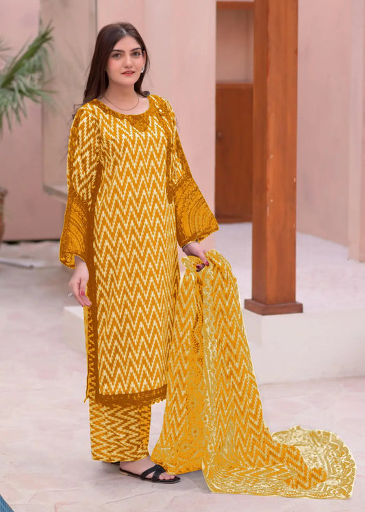 3 Pcs Women's Stitched Lawn Printed Suit